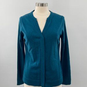CAbi Womens Ever Teal Snap Cotton Blend Cardigan Sweater  Size Medium M  NWOT